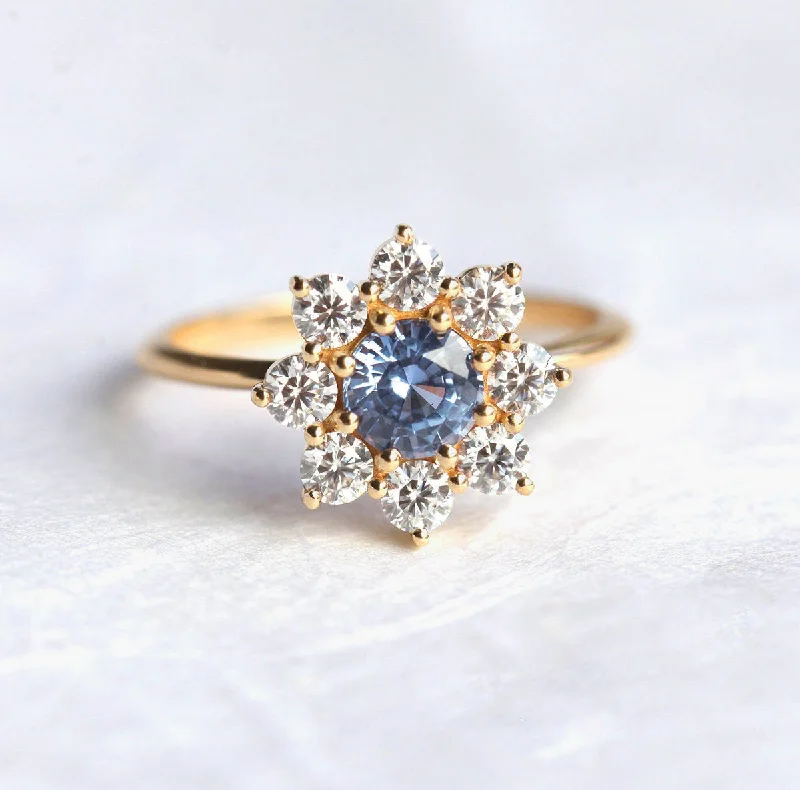 High-Quality Gemstone Jewelry For Special Occasions Floral Sapphire Halo Diamond Ring High-Quality Gemstone Jewelry For Special Occasions Floral Sapphire Halo Diamond Ring