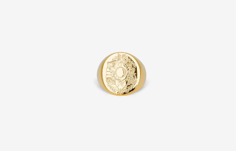 Best-Selling Jewelry Styles Now At Exclusive Discounts IX Oval Family Crest Signet Gold Plated Ring