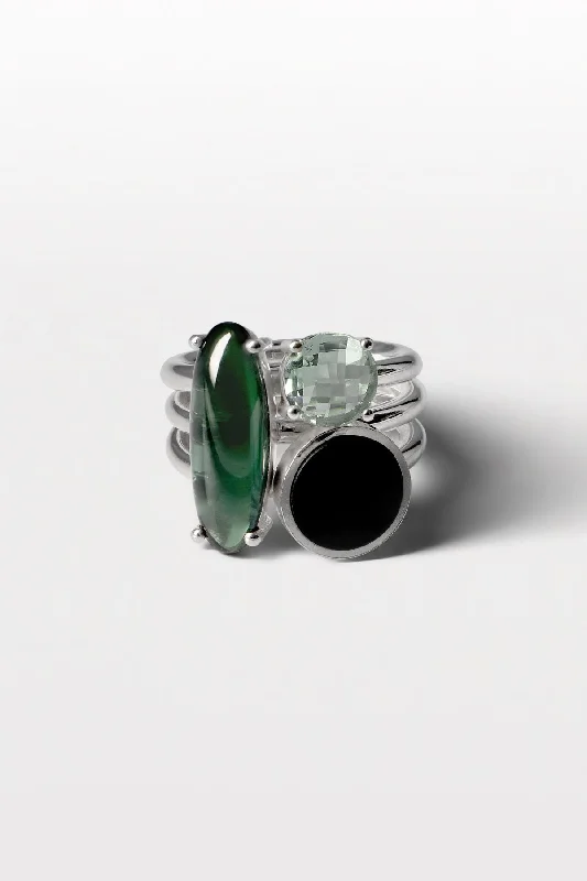 Trendy Minimalist Jewelry For Everyday Wear Contra 05 Silver Ring w. Tourmaline, Amethyst & Onyx Trendy Minimalist Jewelry For Everyday Wear Contra 05 Silver Ring w. Tourmaline, Amethyst & Onyx