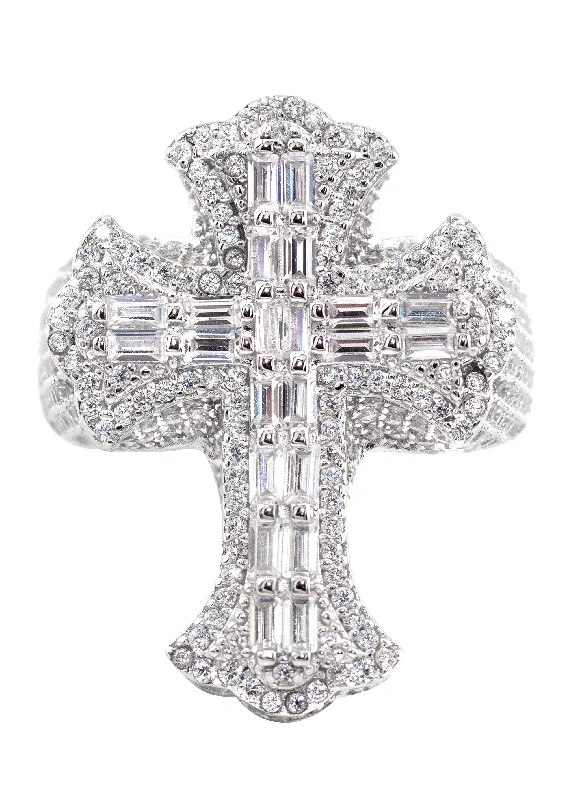 Your Dream Jewelry At Dream Prices Mens Silver CZ Cross Ring | Appx 10.8 Grams