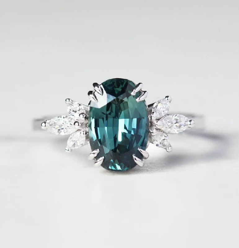 Modern Statement Jewelry For Bold Styling Harlow Teal Sapphire Diamond Ring