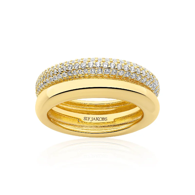 Modern Statement Jewelry For Bold Styling Carrara Gold Plated Ring w. Zirconia