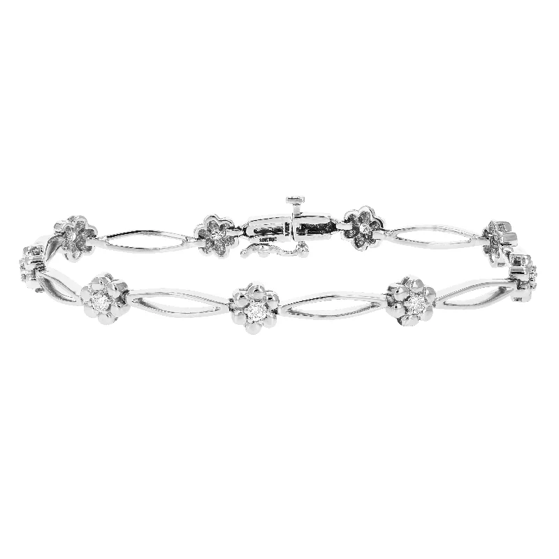 Shop Signature Jewelry Styles At Exclusive Prices 1/2 cttw SI2-I1 Diamond Bracelet 10K White Gold Flower Shape Clover 6.5 Inch Shop Signature Jewelry Styles At Exclusive Prices 1/2 cttw SI2-I1 Diamond Bracelet 10K White Gold Flower Shape Clover 6.5 Inch
