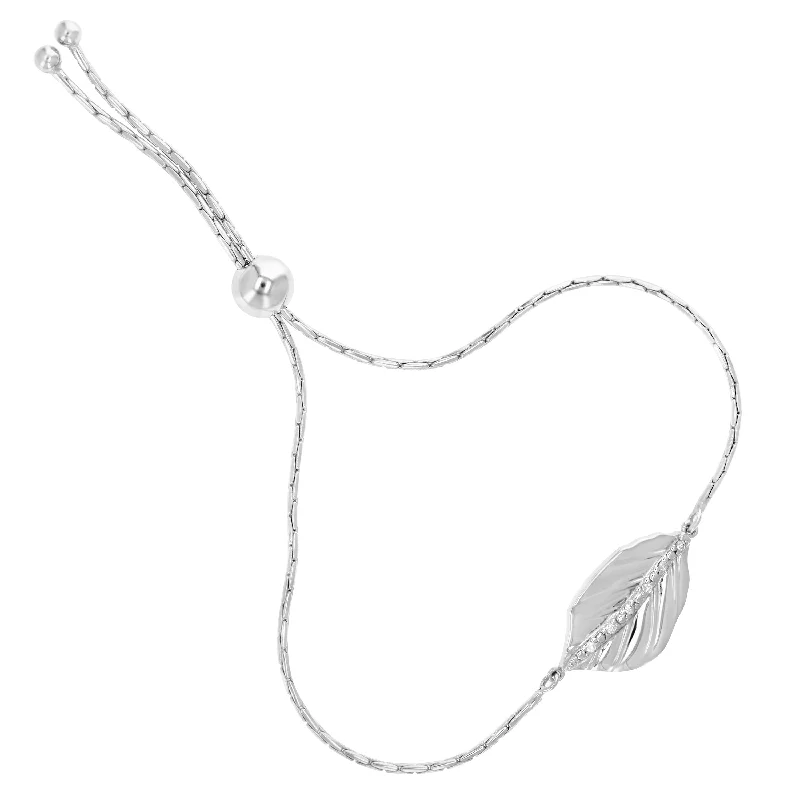 Grab Your Favorite Jewelry At The Lowest Prices 1/20 cttw Diamond Bolo Bracelet .925 Sterling Silver Leaf Adjustable Length Grab Your Favorite Jewelry At The Lowest Prices 1/20 cttw Diamond Bolo Bracelet .925 Sterling Silver Leaf Adjustable Length