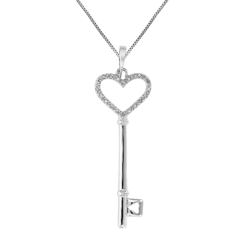 Fashion-Forward Geometric Jewelry For Contemporary Style 1/8 cttw Diamond Heart and Key Pendant Necklace .925 Sterling Silver with Chain Fashion-Forward Geometric Jewelry For Contemporary Style 1/8 cttw Diamond Heart and Key Pendant Necklace .925 Sterling Silver with Chain