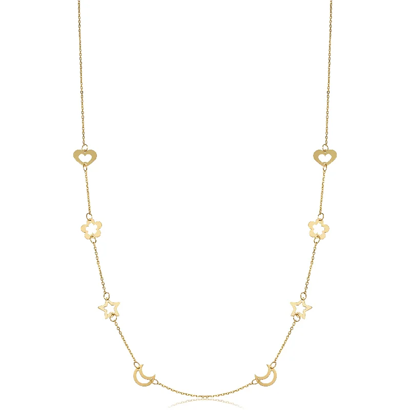 Don't Miss Out On Bestselling Jewelry At Special Prices 14k Yellow Gold Heart Flower Star Moon Station Necklace (26 inch) Don't Miss Out On Bestselling Jewelry At Special Prices 14k Yellow Gold Heart Flower Star Moon Station Necklace (26 inch)