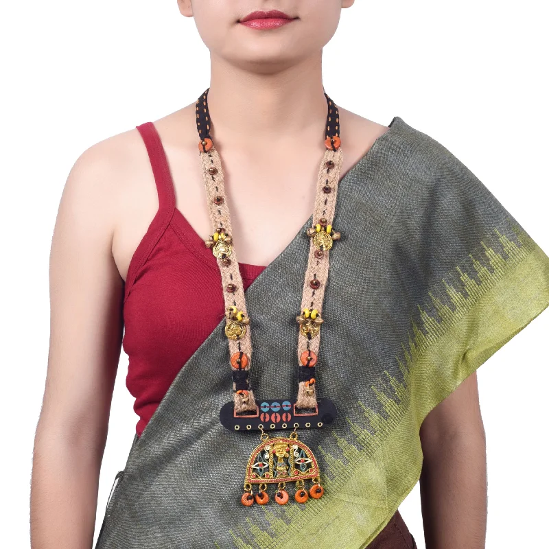 Grab Your Dream Jewelry At The Lowest Prices Semi-Circle Elegance: Handcrafted Jute Necklace with Brass