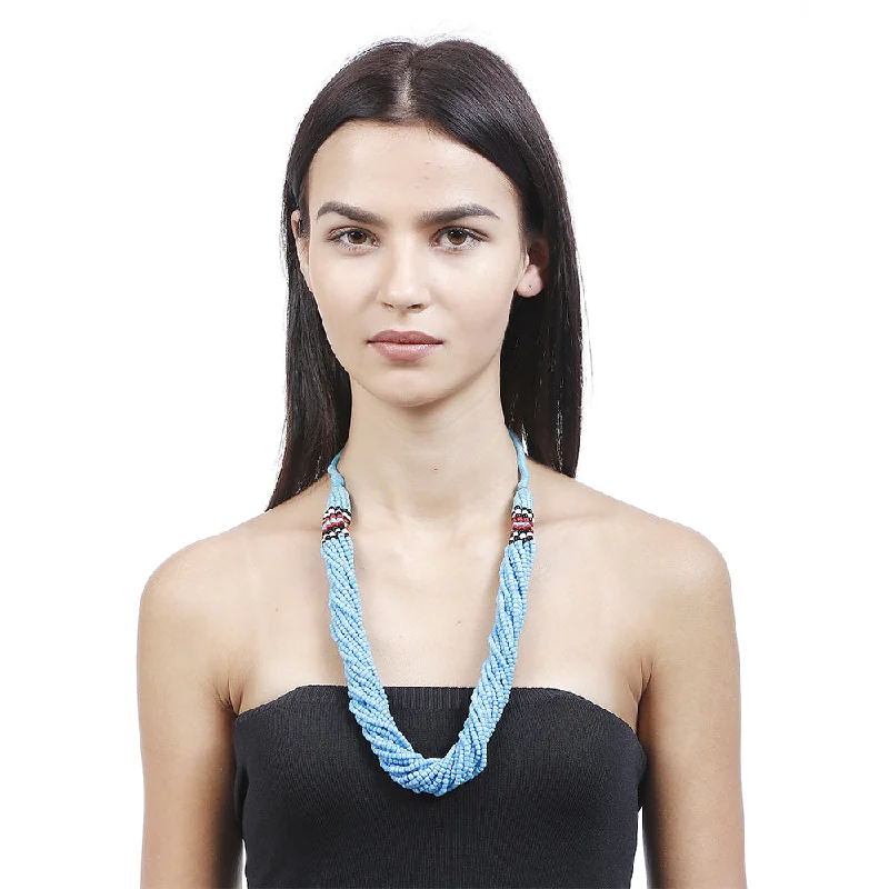Elevate Your Outfit With Discounted Statement Jewelry Handcrafted Blue Beads Necklace by Bamboo Tree Jewels