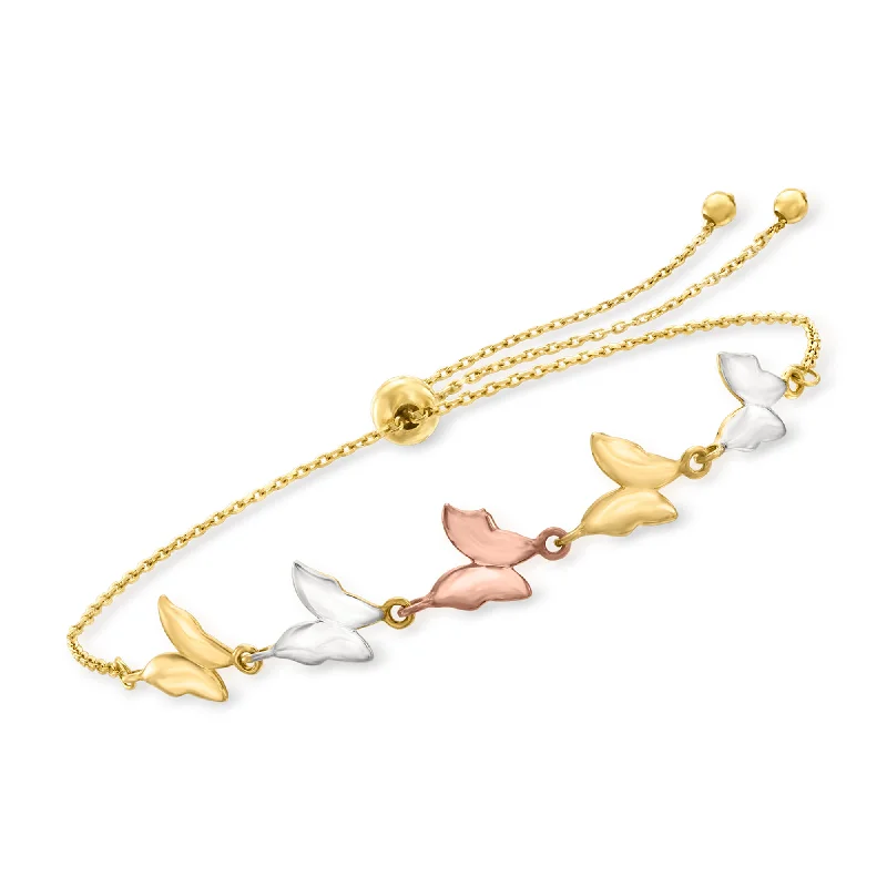 Stunning Jewelry At Even More Stunning Prices Ross-Simons 14kt Tri-Colored Gold Butterfly Bolo Bracelet Stunning Jewelry At Even More Stunning Prices Ross-Simons 14kt Tri-Colored Gold Butterfly Bolo Bracelet