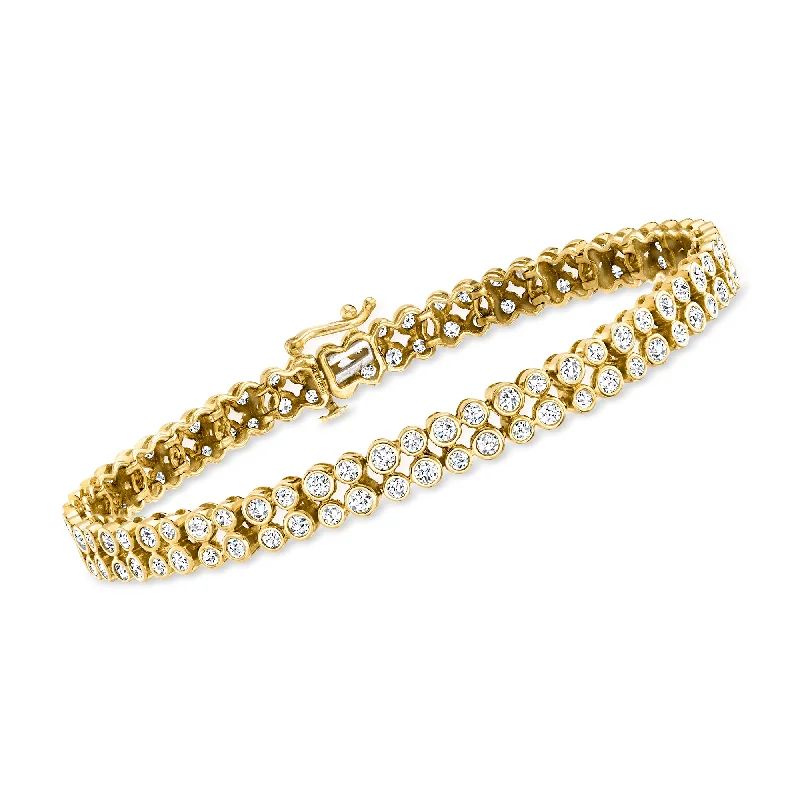 Trending Jewelry Styles Now At Limited-Time Discounts Ross-Simons 3.00- Bezel-Set Diamond 2-Row Tennis Bracelet in 14kt Yellow Gold Trending Jewelry Styles Now At Limited-Time Discounts Ross-Simons 3.00- Bezel-Set Diamond 2-Row Tennis Bracelet in 14kt Yellow Gold