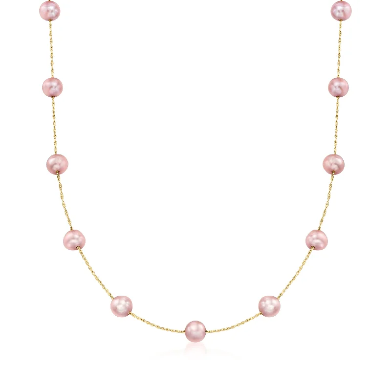 Trending Jewelry Styles Now At Limited-Time Discounts Ross-Simons 6-6.5mm Pink Cultured Pearl Station Necklace in 14kt Yellow Gold Trending Jewelry Styles Now At Limited-Time Discounts Ross-Simons 6-6.5mm Pink Cultured Pearl Station Necklace in 14kt Yellow Gold