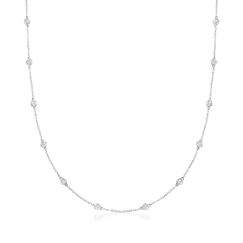 Limited-Time Offer On Elegant Jewelry Pieces Ross-Simons Bezel-Set Diamond Station Necklace in 14kt White Gold Limited-Time Offer On Elegant Jewelry Pieces Ross-Simons Bezel-Set Diamond Station Necklace in 14kt White Gold