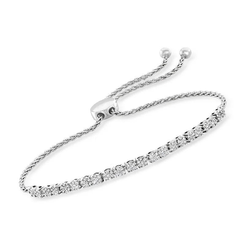 Huge Savings On Timeless Jewelry Collections Ross-Simons Diamond Cluster Bolo Bracelet in Sterling Silver