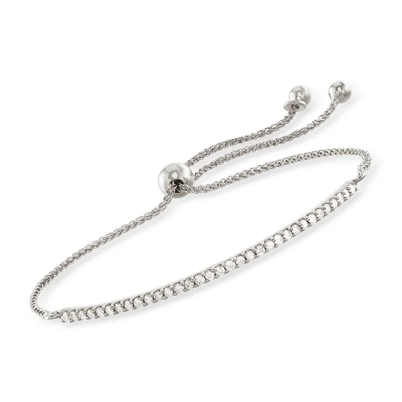 Shop Stylish Jewelry Now And Save Big Ross-Simons Diamond Curved Bar Bolo Bracelet in Sterling Silver Shop Stylish Jewelry Now And Save Big Ross-Simons Diamond Curved Bar Bolo Bracelet in Sterling Silver