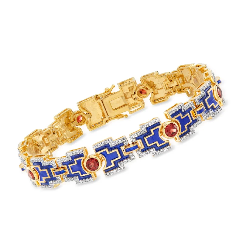 Grab Stylish Jewelry Before The Sale Ends Ross-Simons Garnet and White Topaz Bracelet With Blue Enamel in 18kt Gold Over Sterling Grab Stylish Jewelry Before The Sale Ends Ross-Simons Garnet and White Topaz Bracelet With Blue Enamel in 18kt Gold Over Sterling