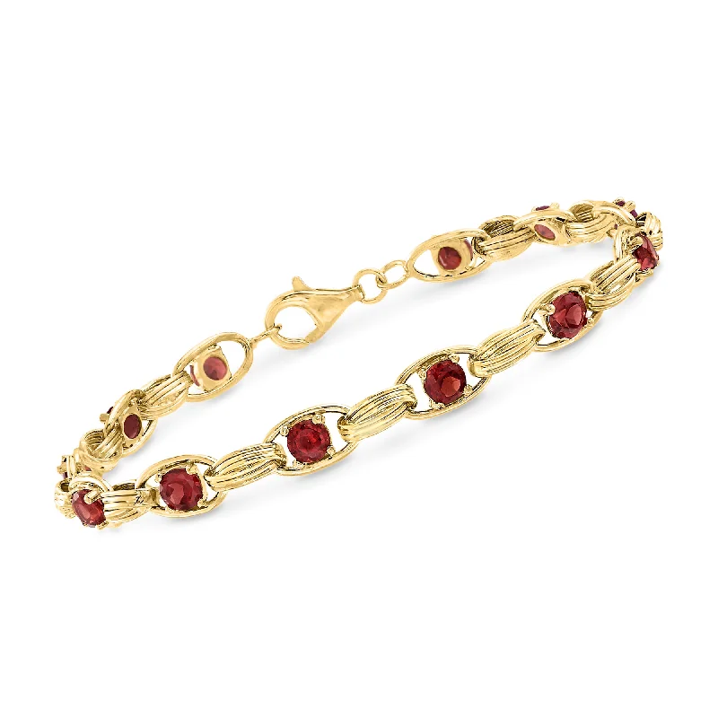 Sparkle More For Less – Jewelry Sale Happening Now Ross-Simons Garnet Oval-Link Bracelet in 14kt Yellow Gold Sparkle More For Less – Jewelry Sale Happening Now Ross-Simons Garnet Oval-Link Bracelet in 14kt Yellow Gold
