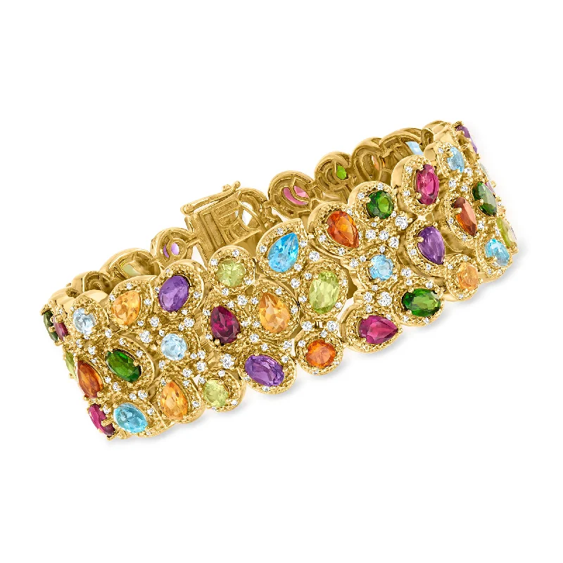 Luxury Jewelry At Unbeatable Discounts Ross-Simons Multi-Gemstone 3-Row Bracelet in 18kt Gold Over Sterling Luxury Jewelry At Unbeatable Discounts Ross-Simons Multi-Gemstone 3-Row Bracelet in 18kt Gold Over Sterling