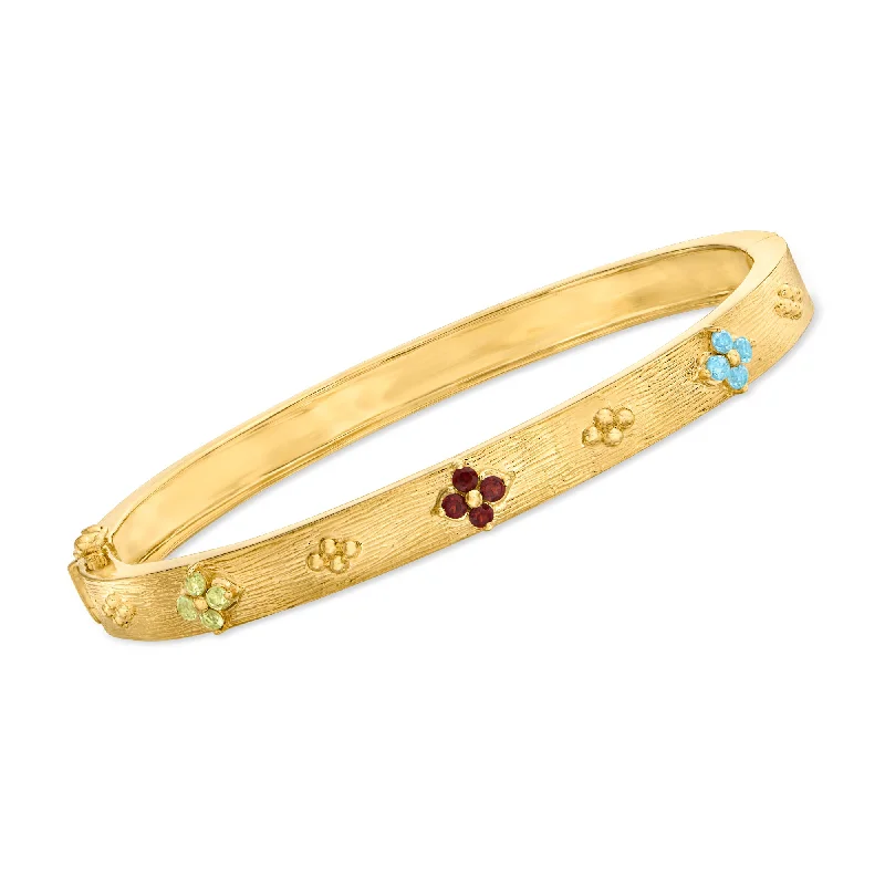 The Perfect Jewelry Piece At The Perfect Price Ross-Simons Multi-Gemstone Floral Bangle Bracelet in 18kt Gold Over Sterling The Perfect Jewelry Piece At The Perfect Price Ross-Simons Multi-Gemstone Floral Bangle Bracelet in 18kt Gold Over Sterling