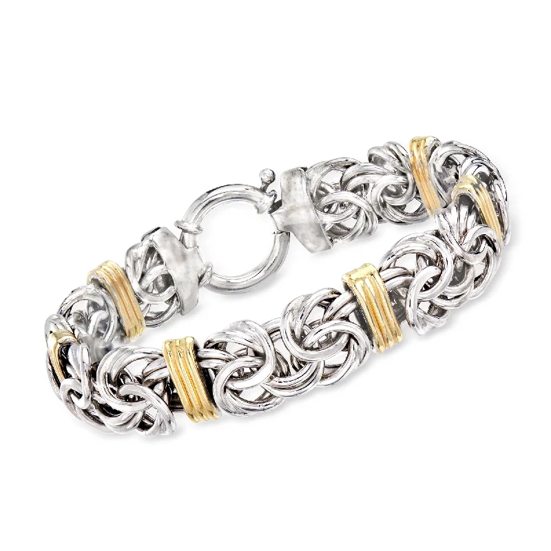 Grab Your Favorite Jewelry At The Lowest Prices Ross-Simons Sterling Silver and 14kt Yellow Gold Byzantine Station Bracelet Grab Your Favorite Jewelry At The Lowest Prices Ross-Simons Sterling Silver and 14kt Yellow Gold Byzantine Station Bracelet