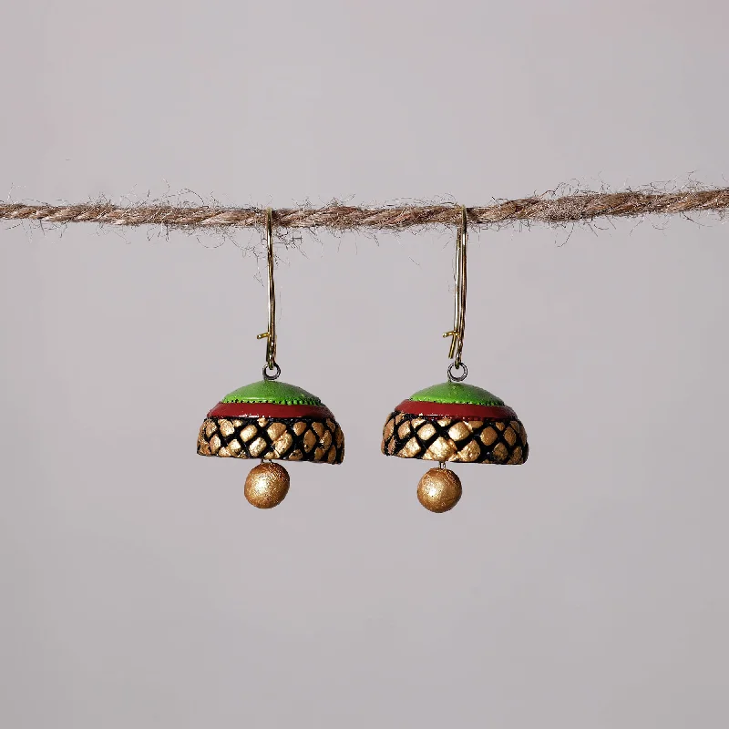 Elegant Rose Gold Jewelry For A Stylish Touch Miniature Handpainted Terracotta Jhumki Earrings Elegant Rose Gold Jewelry For A Stylish Touch Miniature Handpainted Terracotta Jhumki Earrings
