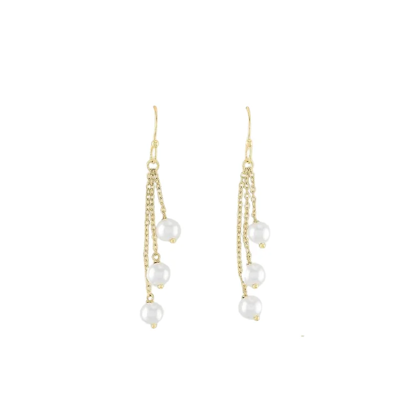 Everyday Jewelry Essentials Now On Sale Gold Triple Pearl Dangle Layers Earrings