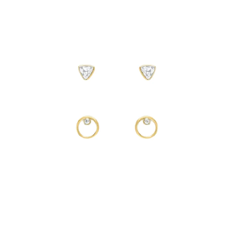 Stunning Jewelry Pieces At The Lowest Prices Ever Gold Triangle CZ & Open Circle CZ Pair Duo Stud Layers Earrings Stunning Jewelry Pieces At The Lowest Prices Ever Gold Triangle CZ & Open Circle CZ Pair Duo Stud Layers Earrings
