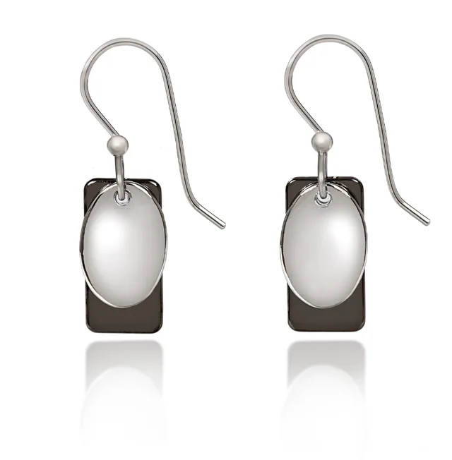 Personalized Jewelry At Special Discount Rates Silver Forest Earrings Mini Layered White Oval on Black Rectangle Silver Drop Personalized Jewelry At Special Discount Rates Silver Forest Earrings Mini Layered White Oval on Black Rectangle Silver Drop