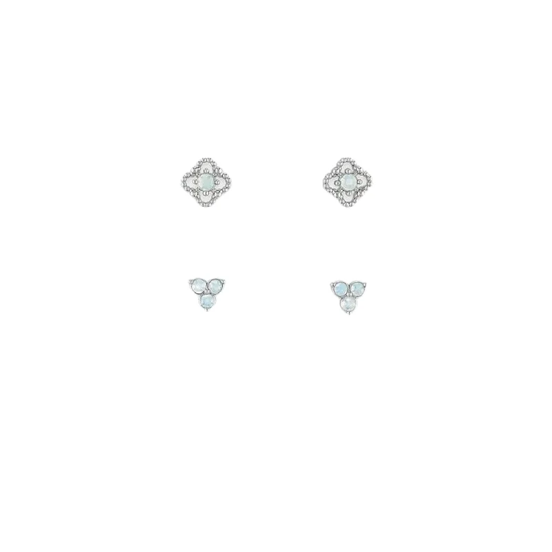Trending Jewelry Now At Unbeatable Prices Silver Beaded Petal & Triple Opal Duo Pair Stud Layers Earrings Trending Jewelry Now At Unbeatable Prices Silver Beaded Petal & Triple Opal Duo Pair Stud Layers Earrings