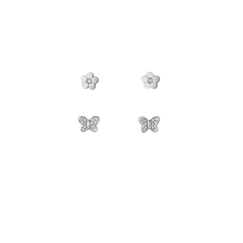Exclusive Jewelry Sale – Grab Timeless Pieces Now Silver CZ Butterfly & Flower Duo Pair Stud Layers Earrings Exclusive Jewelry Sale – Grab Timeless Pieces Now Silver CZ Butterfly & Flower Duo Pair Stud Layers Earrings