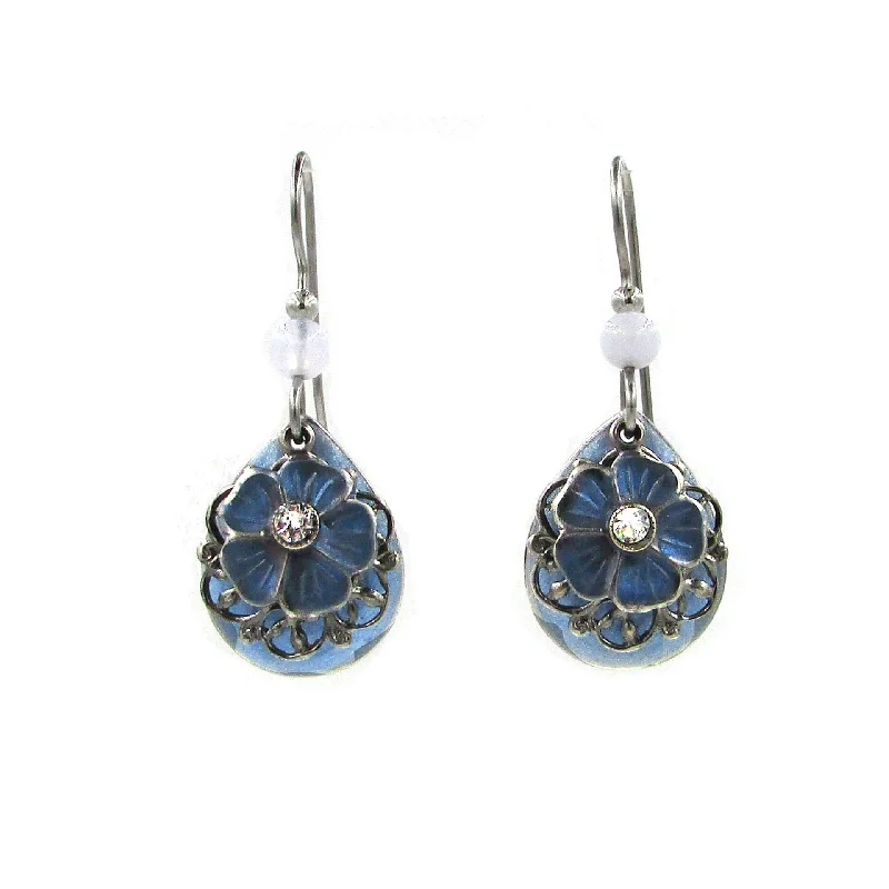 Waterproof Stainless Steel Jewelry For Lasting Beauty Silver Forest Blue Small Teardrop With Flower Layered Drop Earrings Waterproof Stainless Steel Jewelry For Lasting Beauty Silver Forest Blue Small Teardrop With Flower Layered Drop Earrings