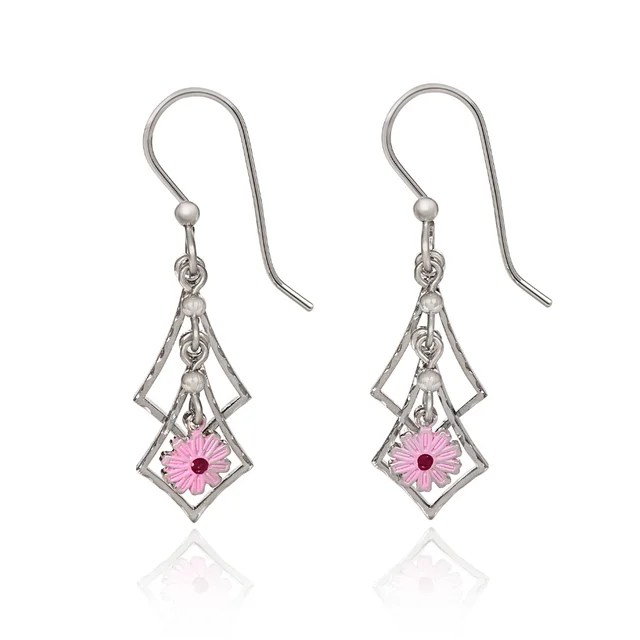 Get The Best Deals On Timeless Jewelry Pieces Silver Forest Earrings Diamond Cascade with Pink Flower Drop