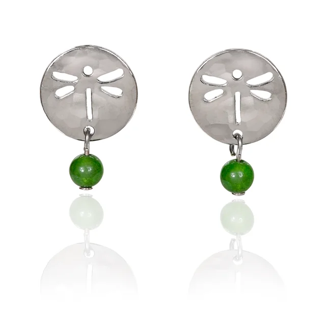Shop Trending Jewelry With Exclusive Savings Silver Forest Earrings Dragonfly Stamped Silver Coin with Green Bead Shop Trending Jewelry With Exclusive Savings Silver Forest Earrings Dragonfly Stamped Silver Coin with Green Bead