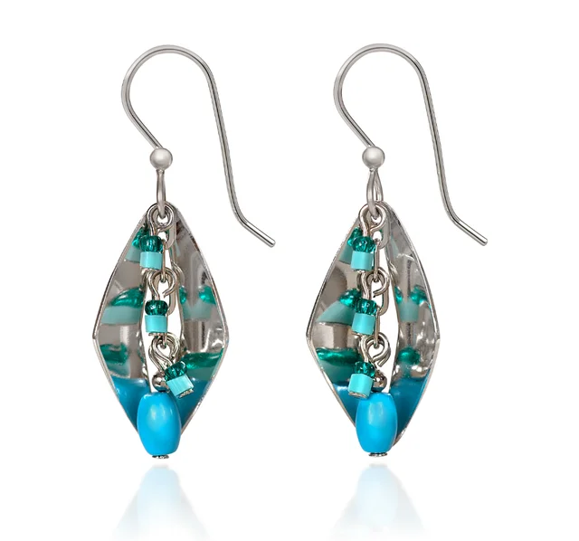 Buy More, Save More On Stunning Jewelry Pieces Silver Forest Earrings Folded Blue Beads on Silver Diamond Drop Buy More, Save More On Stunning Jewelry Pieces Silver Forest Earrings Folded Blue Beads on Silver Diamond Drop