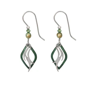 Handmade Pearl Jewelry For Timeless Elegance Silver Forest Green and Silver-Tone Flame Layered Metal Drop Earrings Handmade Pearl Jewelry For Timeless Elegance Silver Forest Green and Silver-Tone Flame Layered Metal Drop Earrings