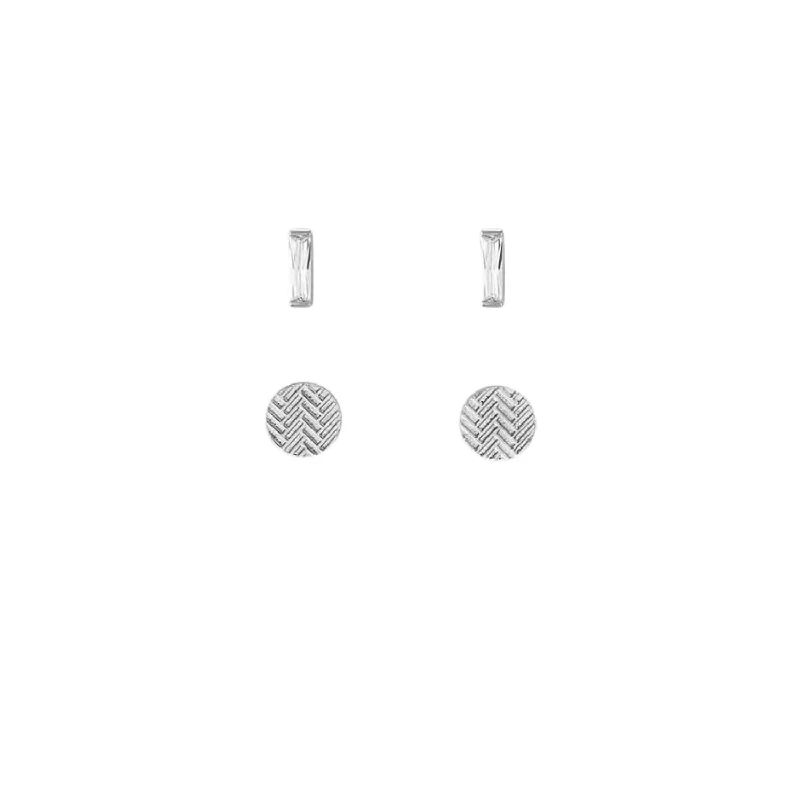 Flash Sale On Elegant Jewelry – Don't Miss Out Silver Rectangular CZ & Trax Circle Duo Pair Stud Layers Earrings Flash Sale On Elegant Jewelry – Don't Miss Out Silver Rectangular CZ & Trax Circle Duo Pair Stud Layers Earrings