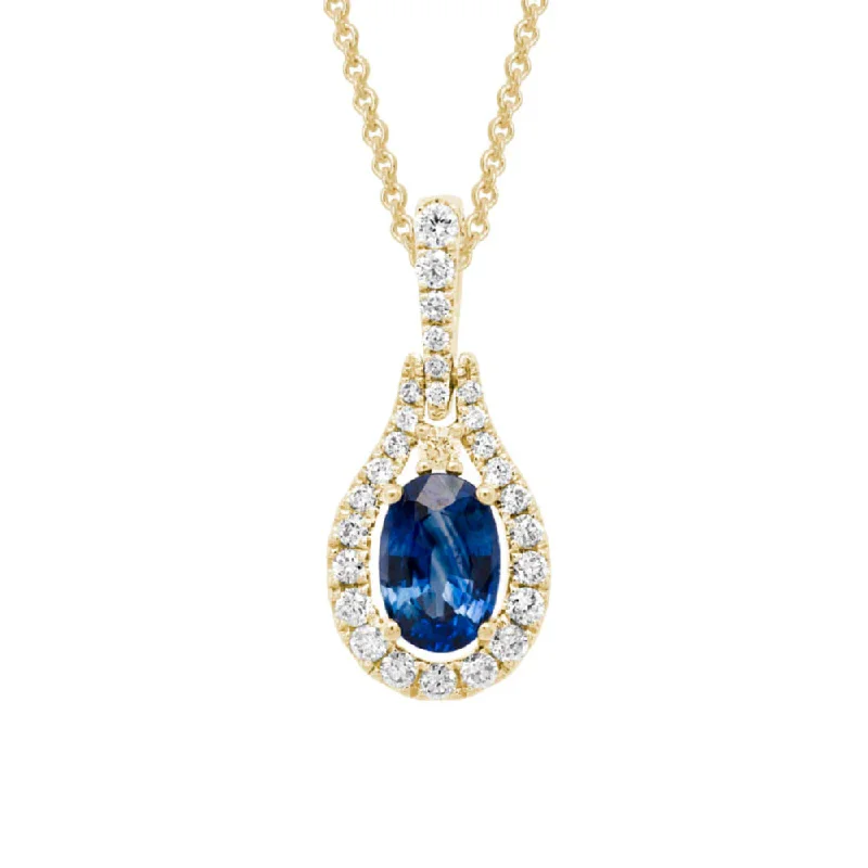 Affordable Gold-Plated Jewelry For Modern Fashion 14k Gold Sapphire and Diamond Halo Pendant Necklace Affordable Gold-Plated Jewelry For Modern Fashion 14k Gold Sapphire and Diamond Halo Pendant Necklace
