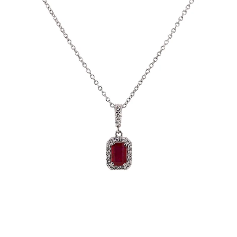 High-End Sparkle, Low-End Prices – Shop Now 18k White Gold Emerald Shaped Ruby & Diamond Pendant High-End Sparkle, Low-End Prices – Shop Now 18k White Gold Emerald Shaped Ruby & Diamond Pendant