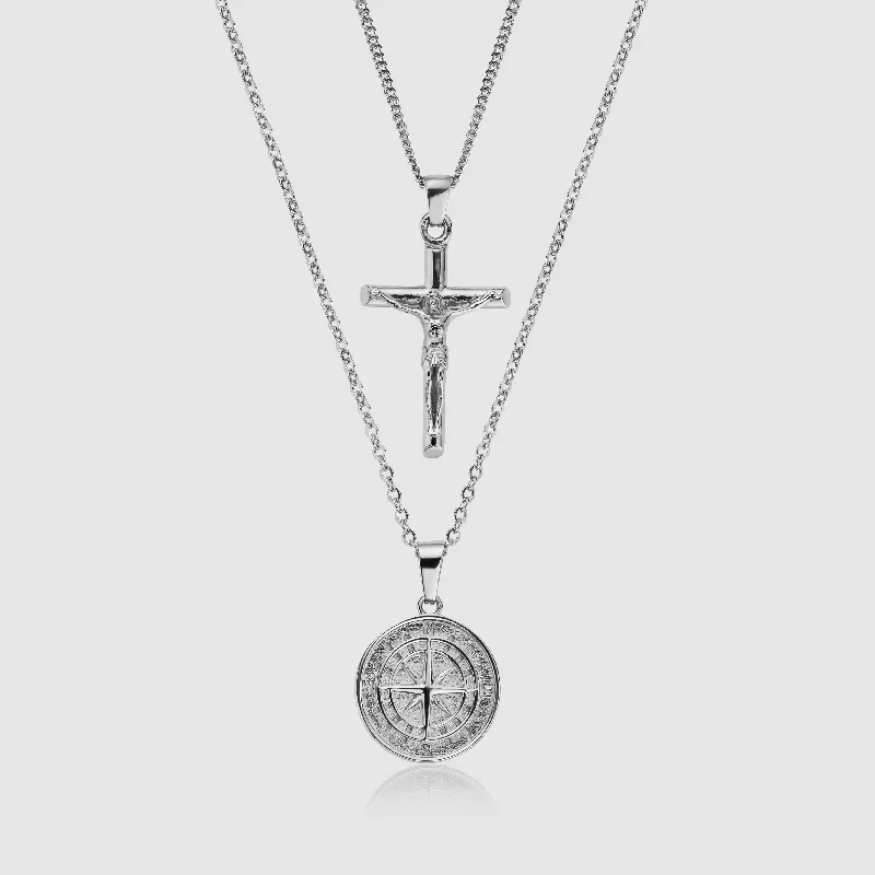 Grab Your Dream Jewelry At The Lowest Prices Compass x Crucifix Set (Silver)