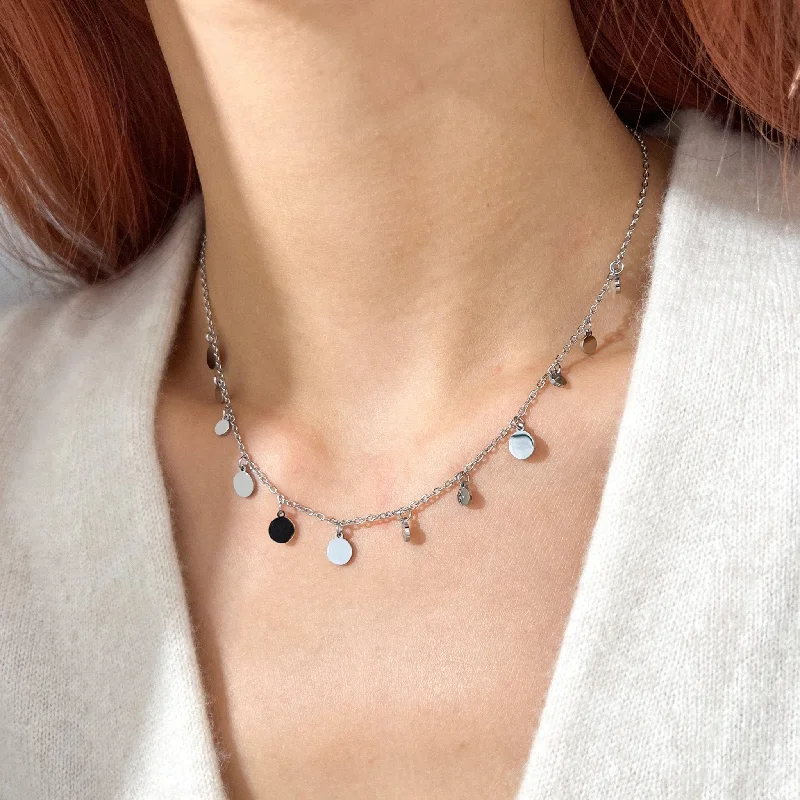 Exclusive Jewelry Offers – Shine For Less Dangling Disk Necklace in Silver