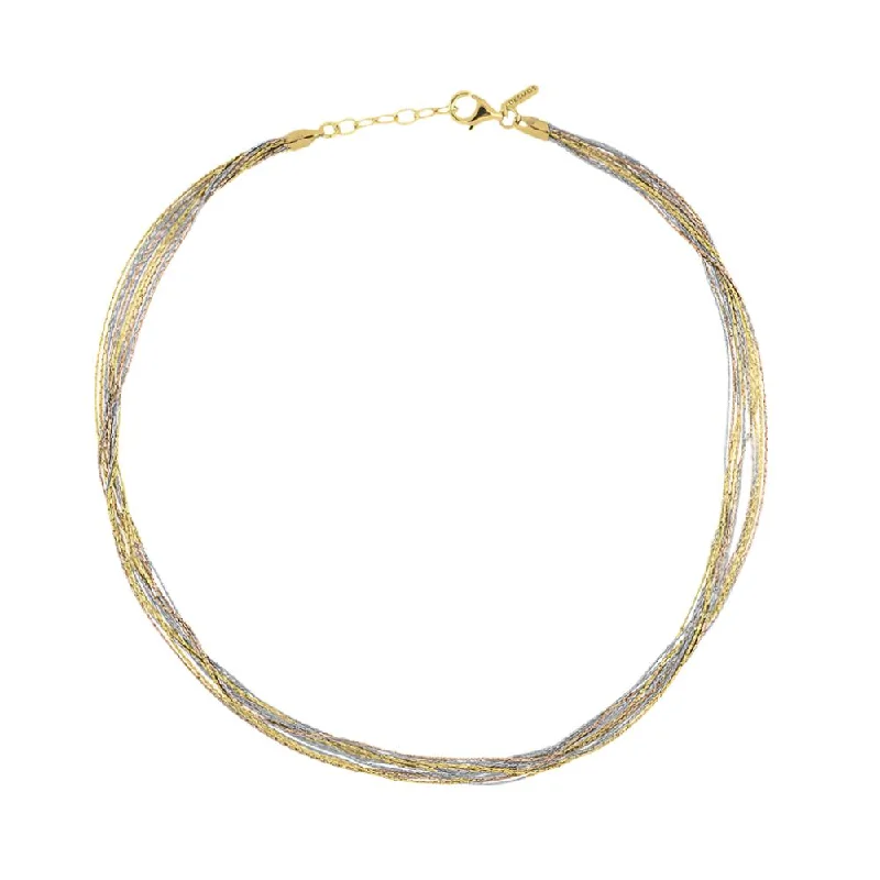 Discounted Luxury Jewelry – Shine Without The Splurge Desmos Spark Tri-Tone Multi Strand Necklace Discounted Luxury Jewelry – Shine Without The Splurge Desmos Spark Tri-Tone Multi Strand Necklace