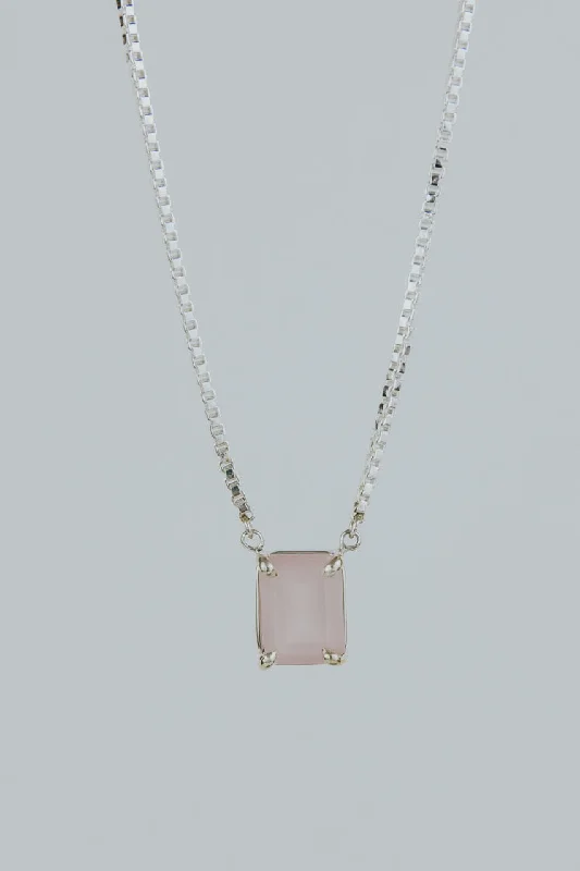 Modern Statement Jewelry For Bold Styling Emerald Cut Gemstone Necklace - Rose Quartz