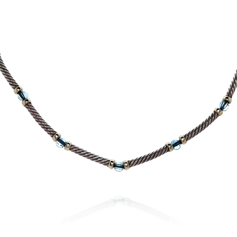 Fashion-Forward Geometric Jewelry For Contemporary Style Estate David Yurman Two-Tone 15.5" Alternating Cable Bar Blue Topaz Station Necklace Fashion-Forward Geometric Jewelry For Contemporary Style Estate David Yurman Two-Tone 15.5" Alternating Cable Bar Blue Topaz Station Necklace