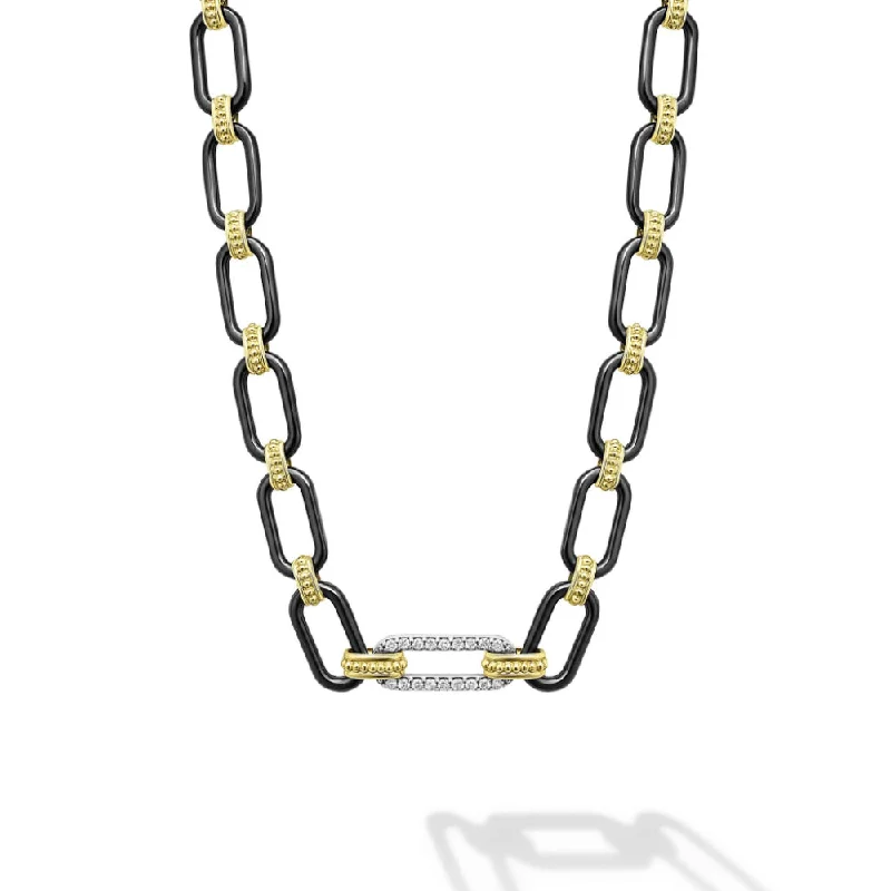 Exclusive Gemstone Jewelry At Special Prices Lagos Signature Caviar 18k Gold & Black Ceramic Diamond Station Link Necklace, 6mm Exclusive Gemstone Jewelry At Special Prices Lagos Signature Caviar 18k Gold & Black Ceramic Diamond Station Link Necklace, 6mm