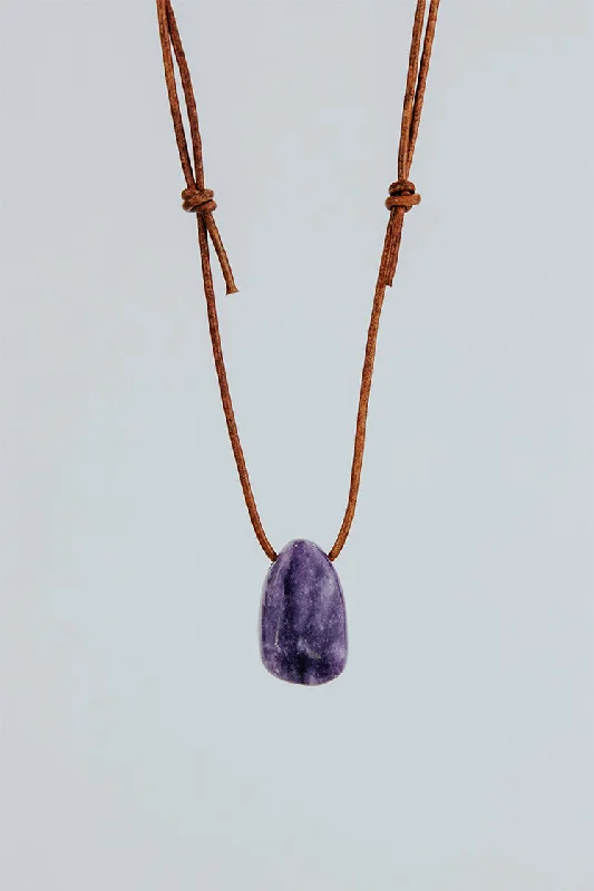 Trending Jewelry Now At Unbeatable Prices Leather Necklace - Lepidolite