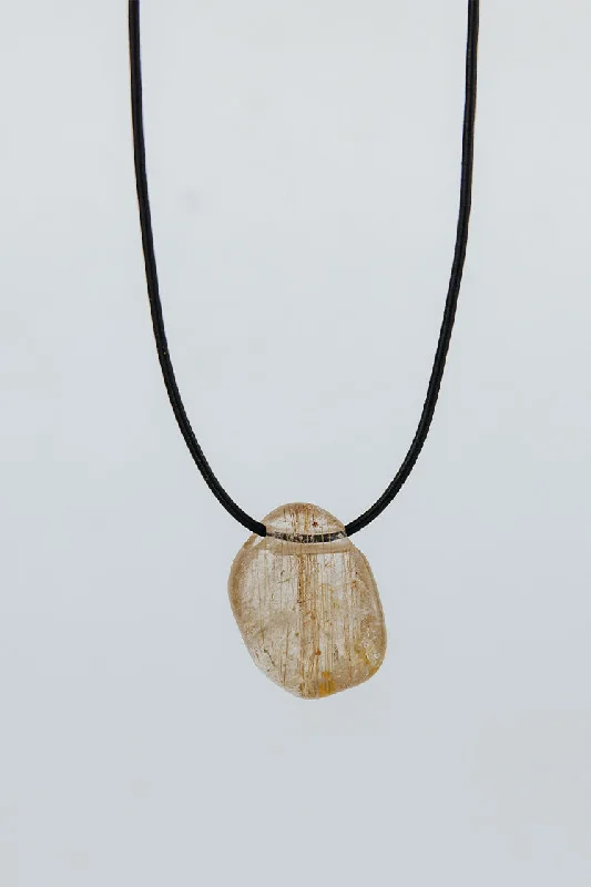 Handmade Pearl Jewelry For Timeless Elegance Leather Necklace - Rutilated Quartz