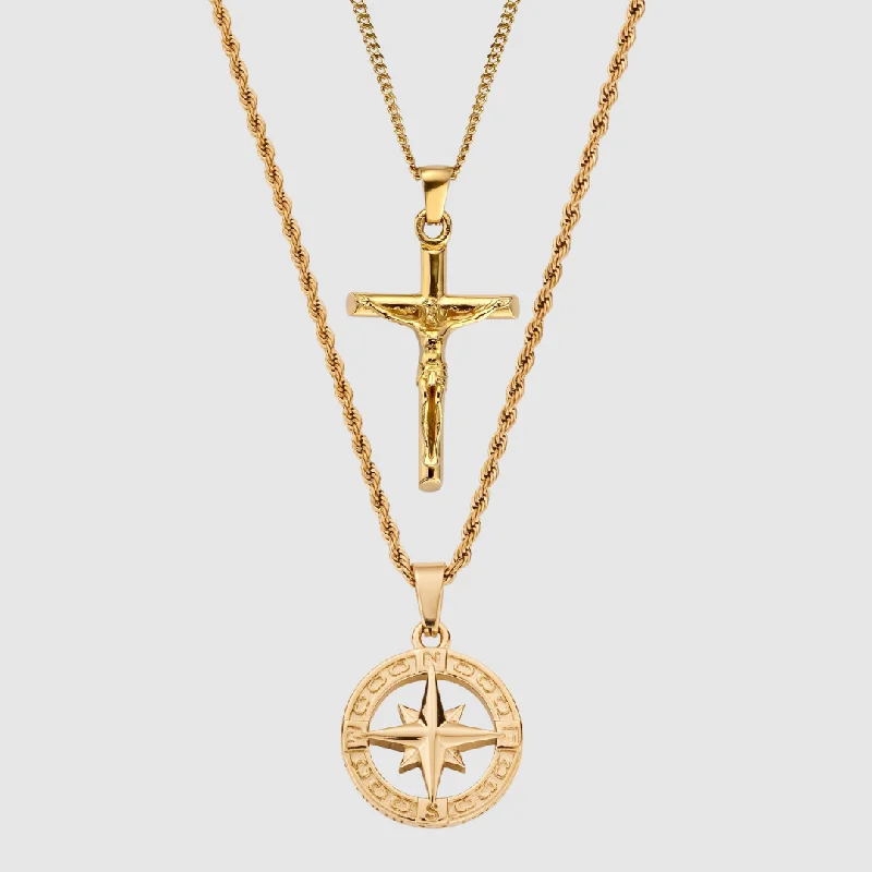 Buy More, Save More On Stunning Jewelry Pieces North Star x Crucifix Set (Gold)