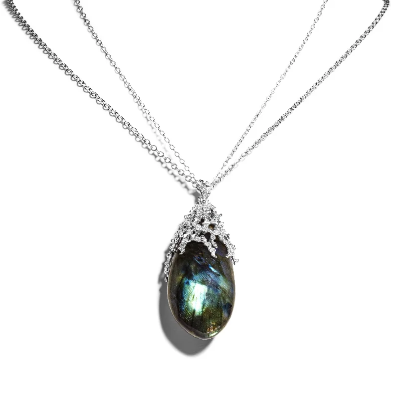 High-Quality Gemstone Jewelry For Special Occasions Ocean Pendant Necklace with Labradorite and Diamonds High-Quality Gemstone Jewelry For Special Occasions Ocean Pendant Necklace with Labradorite and Diamonds