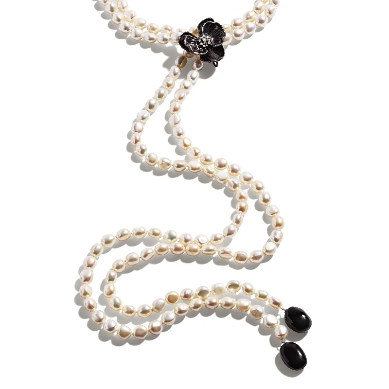 Luxury Jewelry Sale – Elegant Styles At Unbeatable Prices Orchid Lariat Necklace with Pearls, Black Onyx and Diamonds Luxury Jewelry Sale – Elegant Styles At Unbeatable Prices Orchid Lariat Necklace with Pearls, Black Onyx and Diamonds