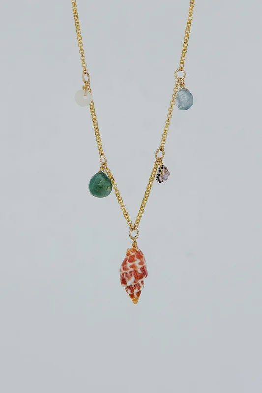 Shop Dazzling Jewelry With Special Promotional Discounts Shell Pile Necklace - Miter Shell + Aquamarine + Grandidierite Shop Dazzling Jewelry With Special Promotional Discounts Shell Pile Necklace - Miter Shell + Aquamarine + Grandidierite