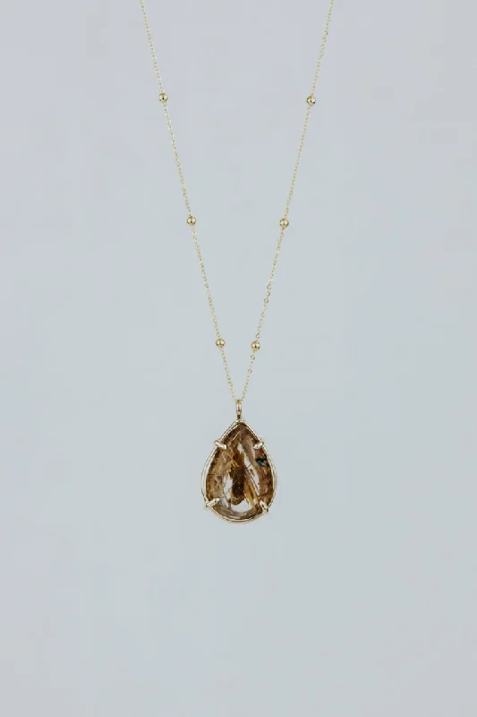 Handmade Pearl Jewelry For Timeless Elegance Teardrop Crystal Ball Necklace - Rutilated Quartz 14k Handmade Pearl Jewelry For Timeless Elegance Teardrop Crystal Ball Necklace - Rutilated Quartz 14k